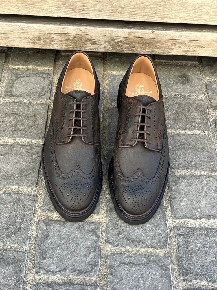 Crockett & Jones Pembroke Dark Brown Rough Out Brogue Derby, view 5