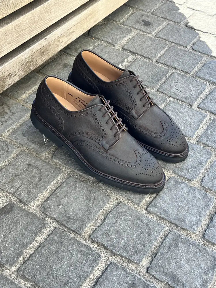 Crockett & Jones Pembroke Dark Brown Rough Out Brogue Derby