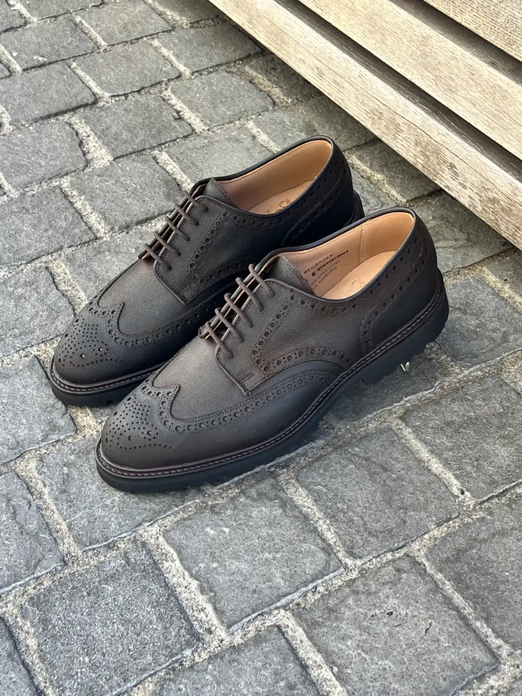 Crockett & Jones Pembroke Dark Brown Rough Out Brogue Derby, view 4