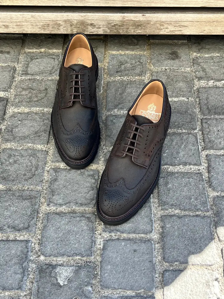 Crockett & Jones Pembroke Dark Brown Rough Out Brogue Derby, view 3