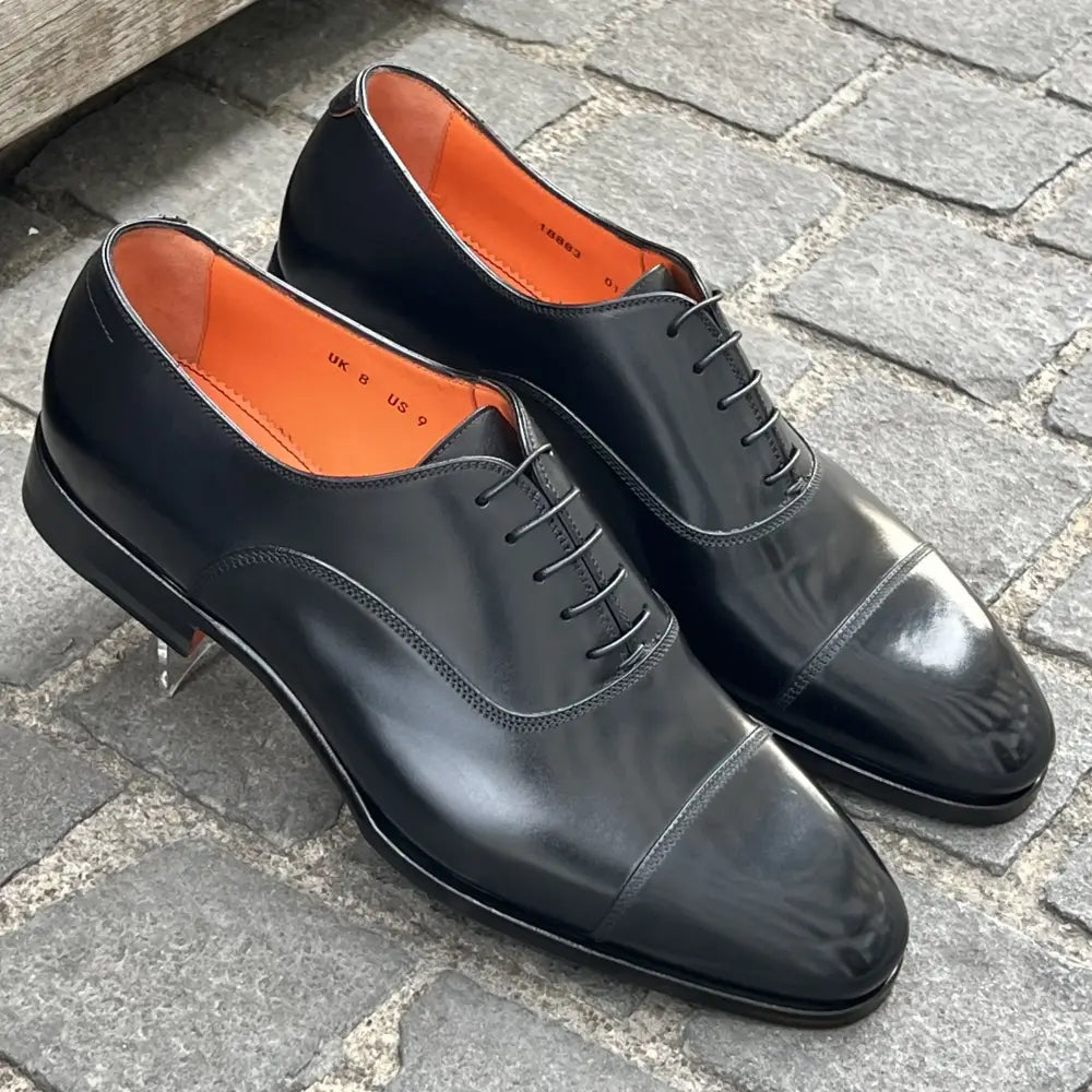 Santoni Black Leather Oxford