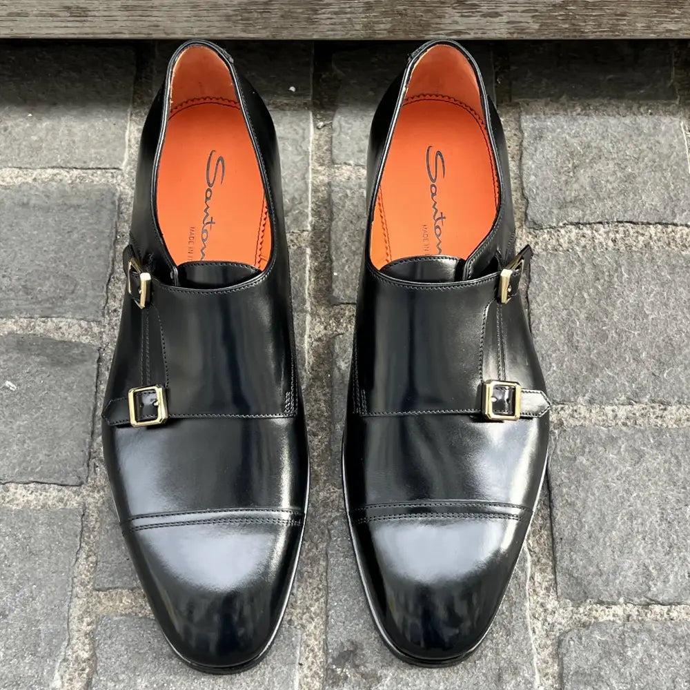 Santoni Double Buckle Black Leather, view 2
