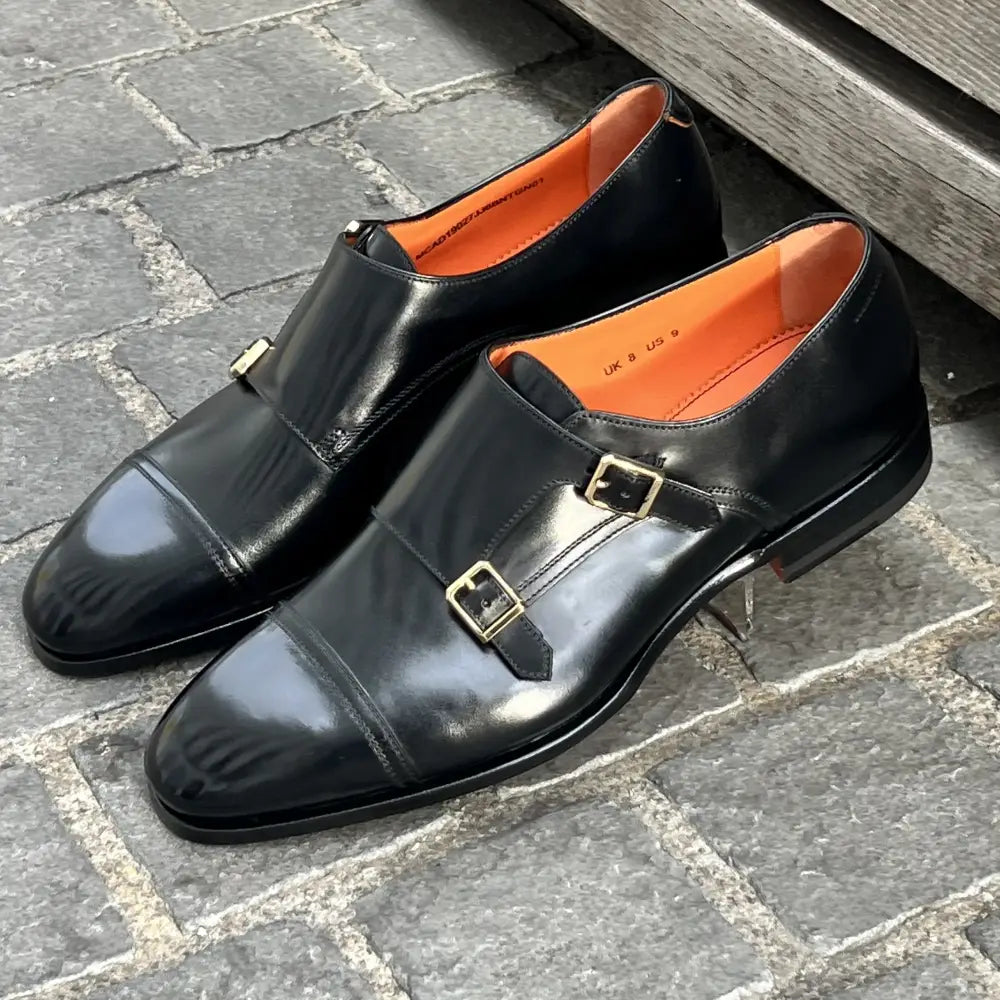 Santoni Double Buckle Black Leather, view 3