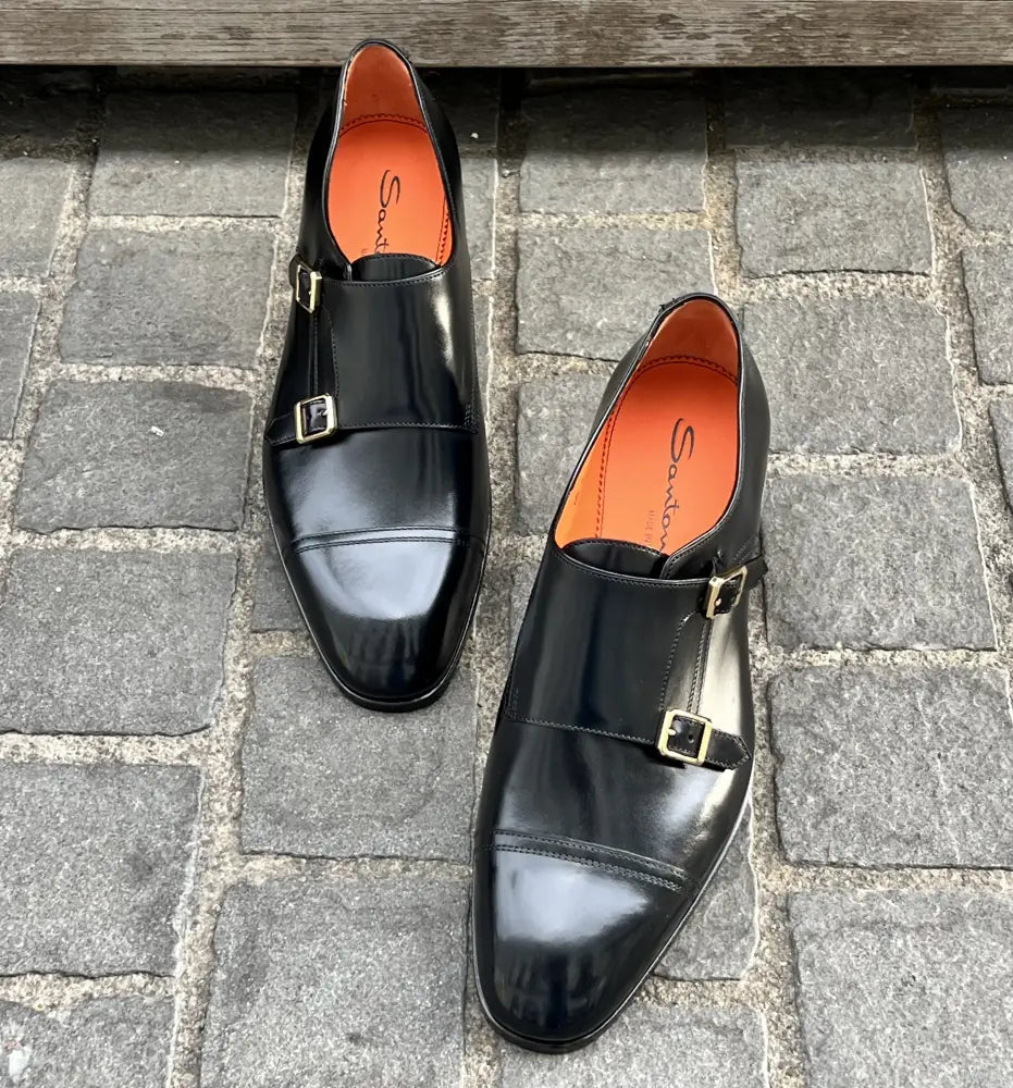 Santoni Double Buckle Black Leather, view 4