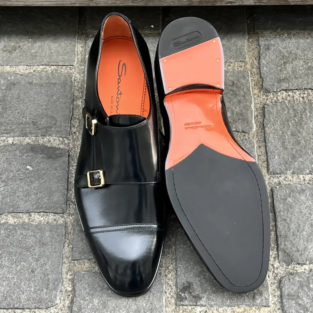 Santoni Double Buckle Black Leather, view 5
