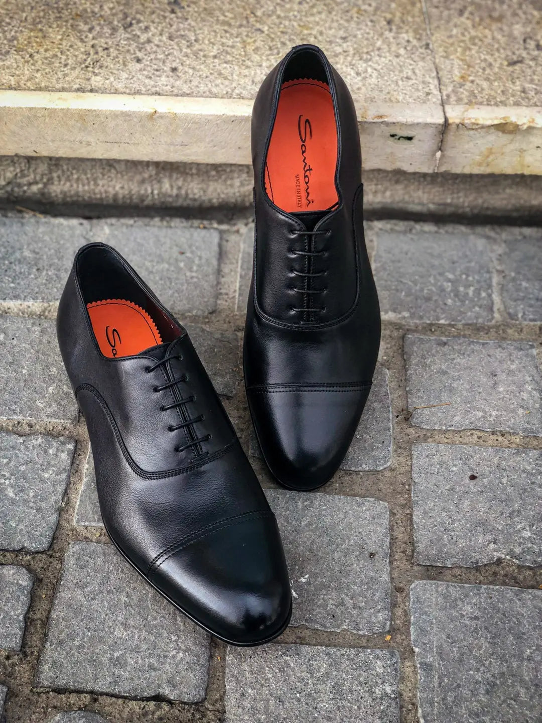 Santoni Black Flexi Oxford in calf leather, view 4