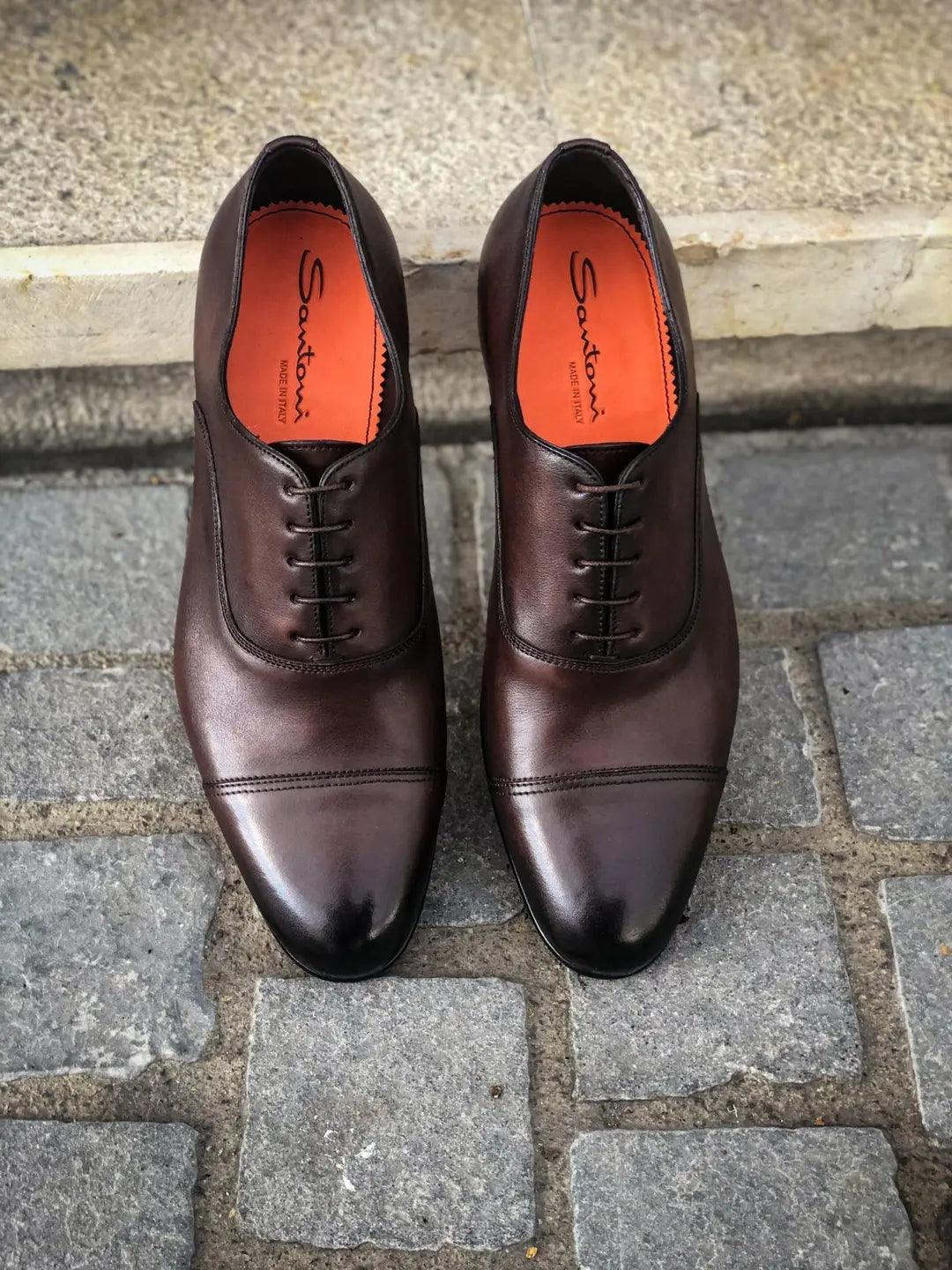 Santoni Dark Brown Flexi Oxford in calf leather, view 2