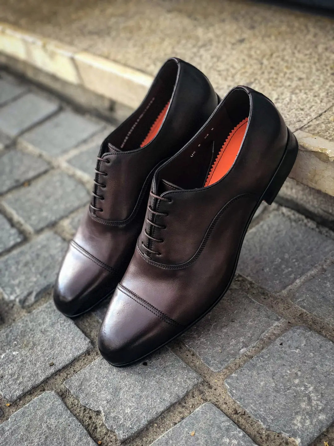 Santoni Dark Brown Flexi Oxford in calf leather, view 3