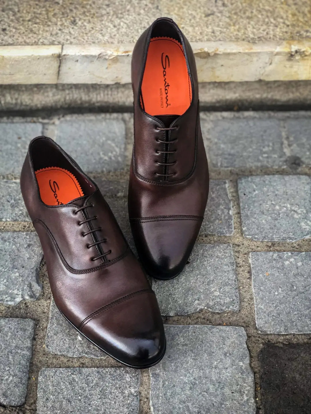 Santoni Dark Brown Flexi Oxford in calf leather, view 4