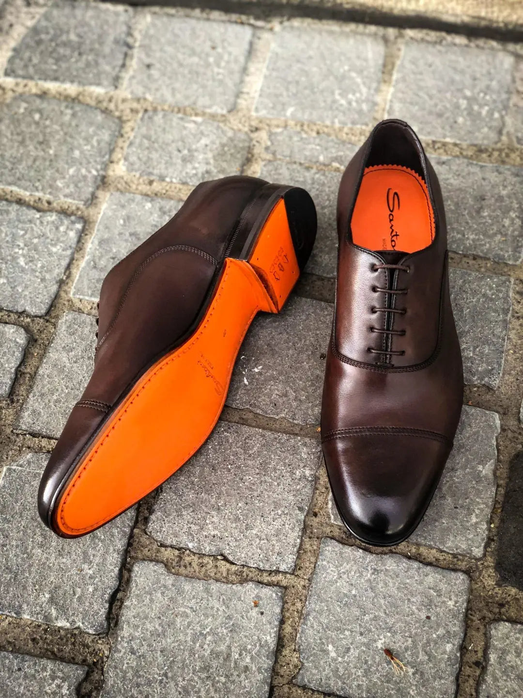 Santoni Dark Brown Flexi Oxford in calf leather, view 5