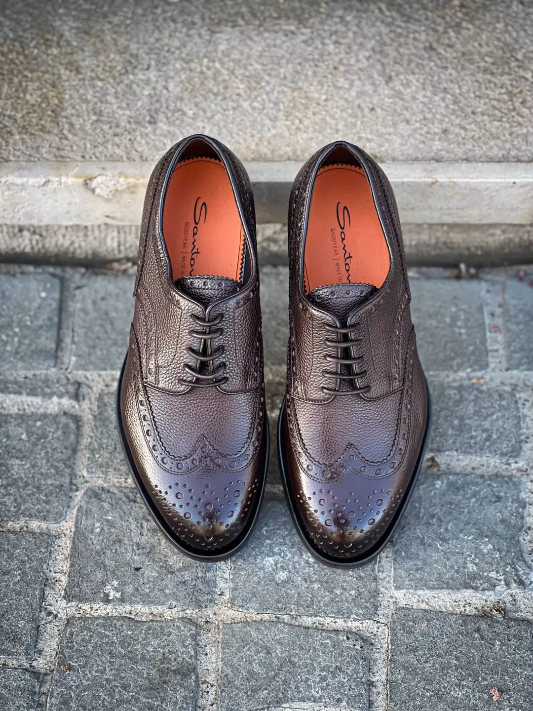 Santoni Dark Brown Brogue Oxford in Scotch grain leather, view 5