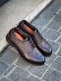Santoni Dark Brown Brogue Oxford in Scotch grain leather