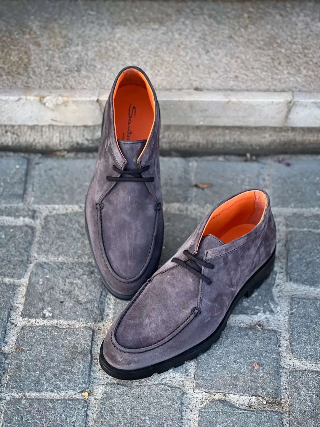 Santoni Slip On Boot Laces Grey Suede, view 3