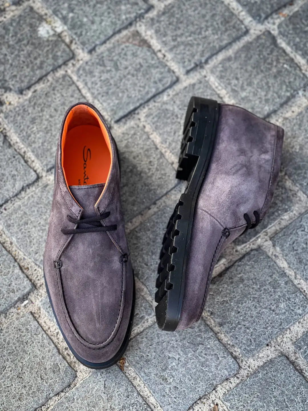 Santoni Slip On Boot Laces Grey Suede, view 2