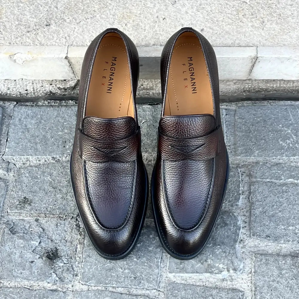 Magnanni Penny Loafer Dark Brown Grain, view 2