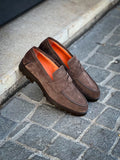 Santoni Dark Brown Suede Mocassin