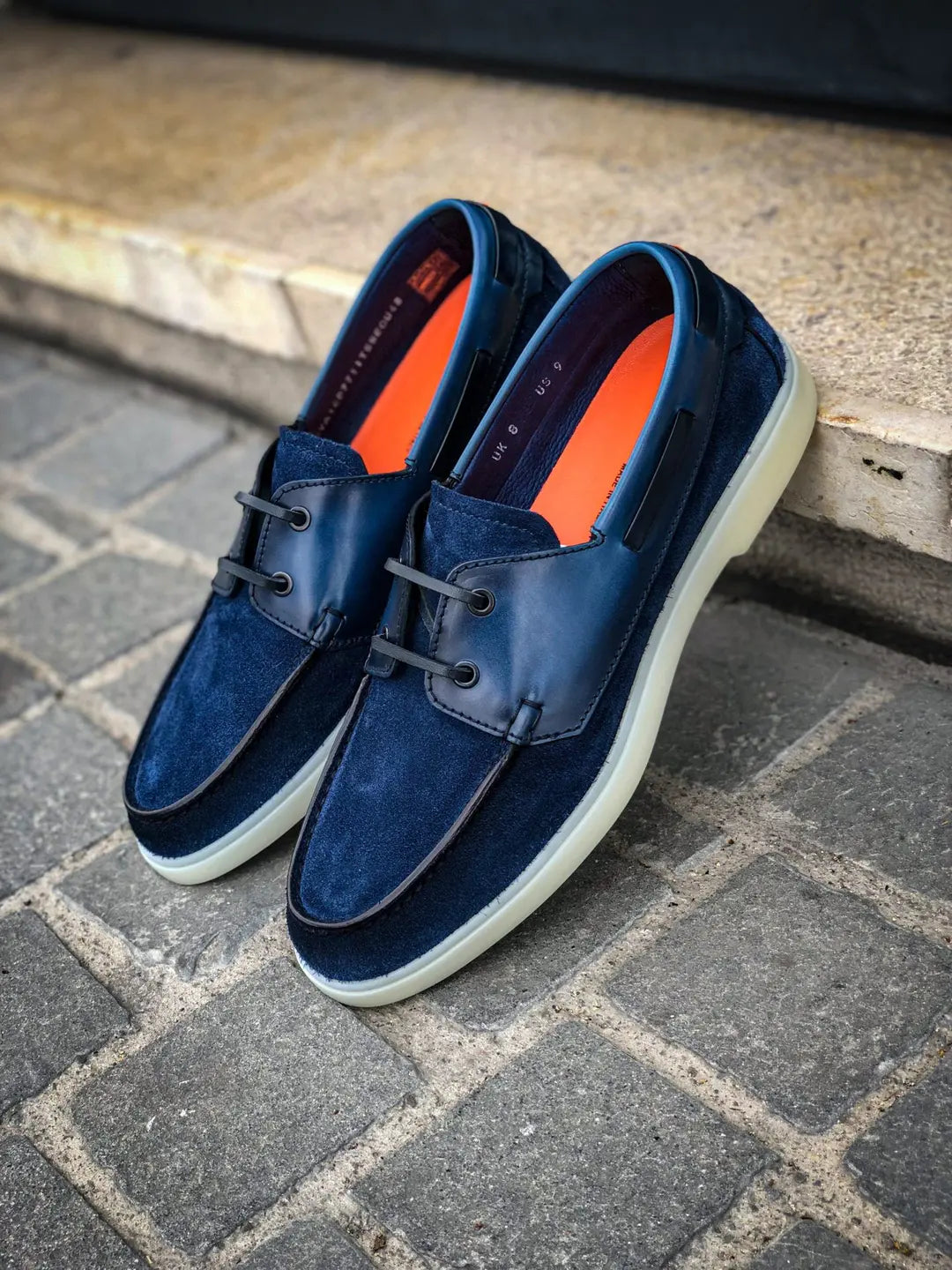 Santoni Boat Shoes Navy in suede, view 4
