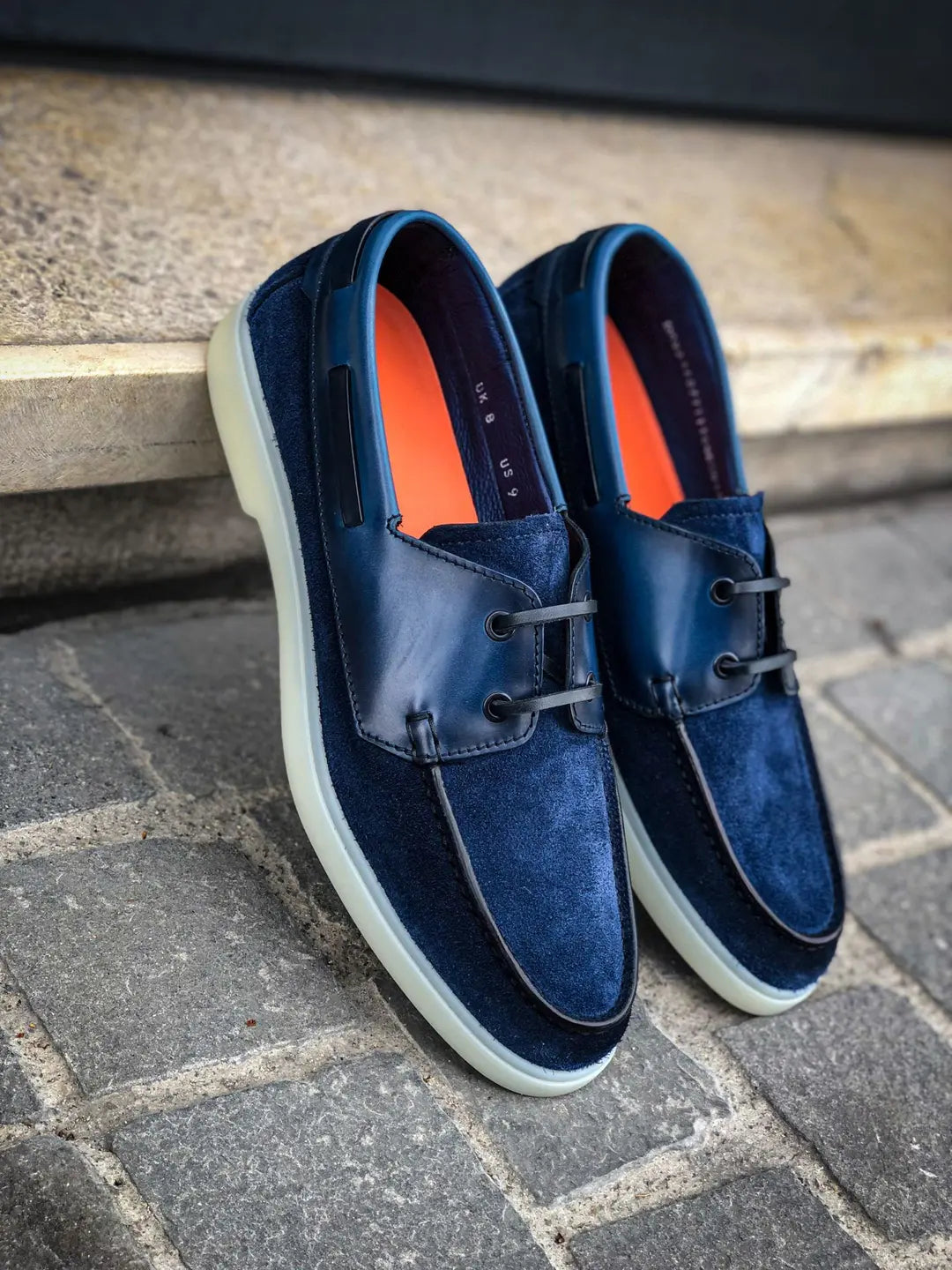 Santoni Boat Shoes Navy in suede