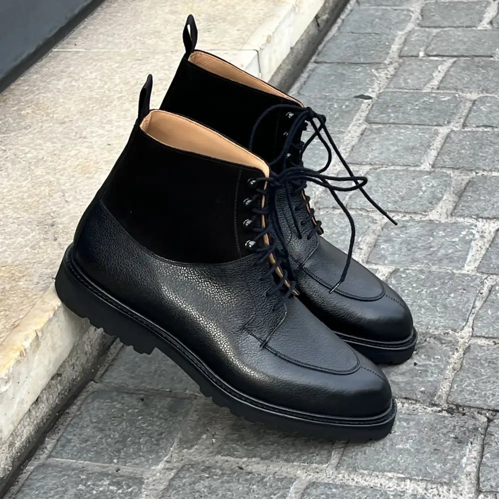 Crockett & Jones Kendal Black Lace Up Boot in Scotch grain leather