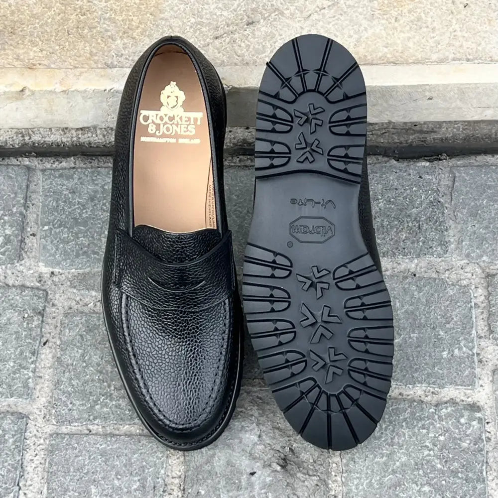 Crockett & Jones Boston Black Scotch Grain Penny Loafer, view 3