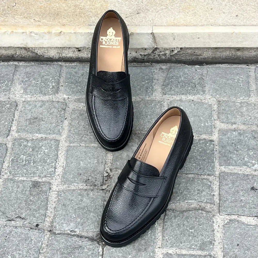 Crockett & Jones Boston Black Scotch Grain Penny Loafer, view 4