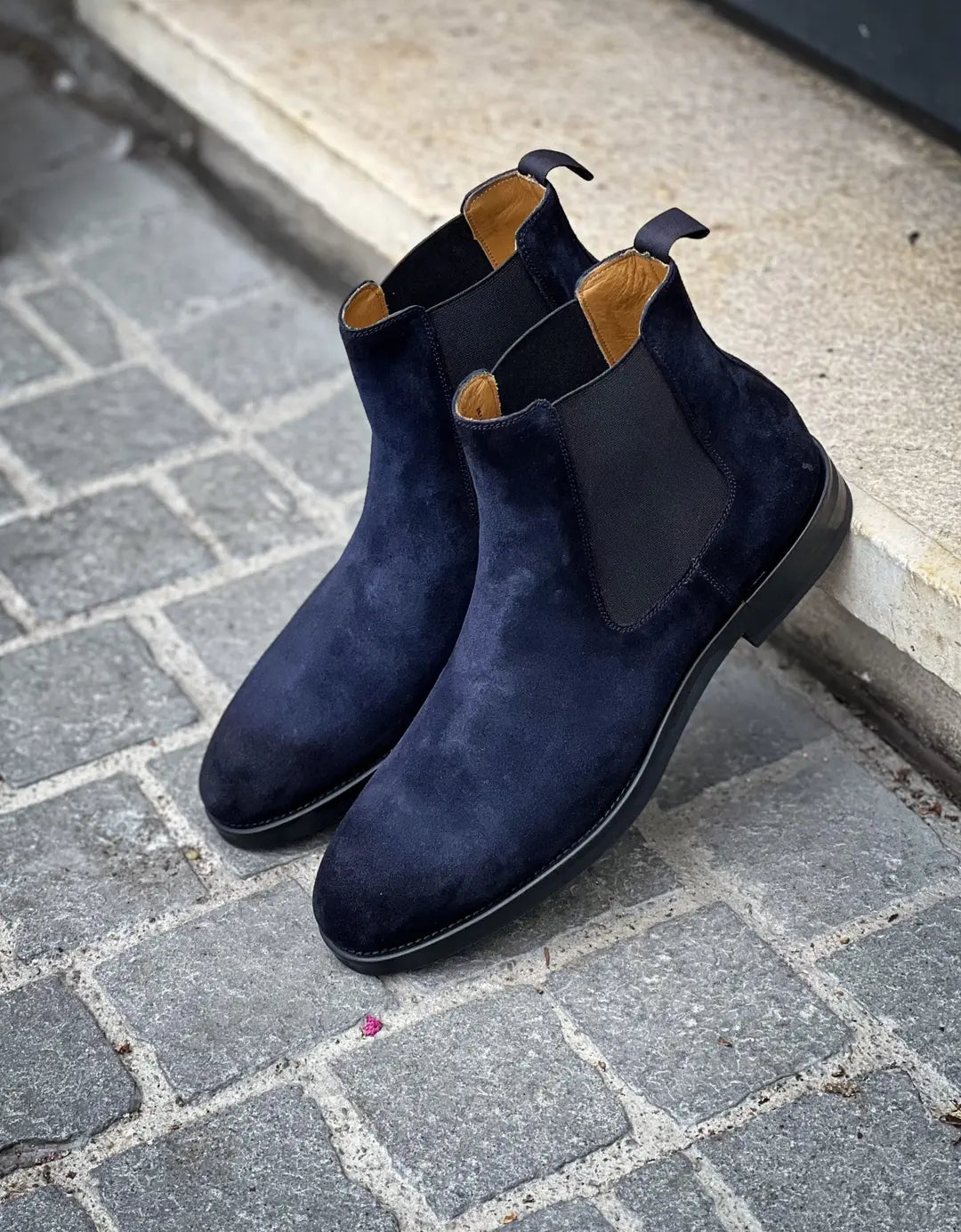 Magnanni Chelsea Boot Navy Suede Black Rubber Sole, view 4