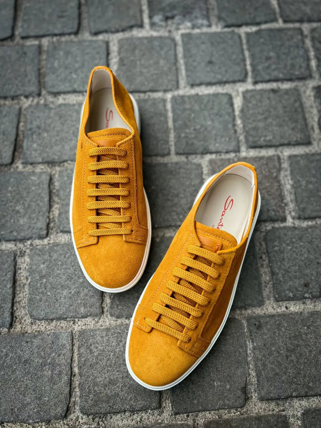 Santoni Yellow Suede Trainer, view 3