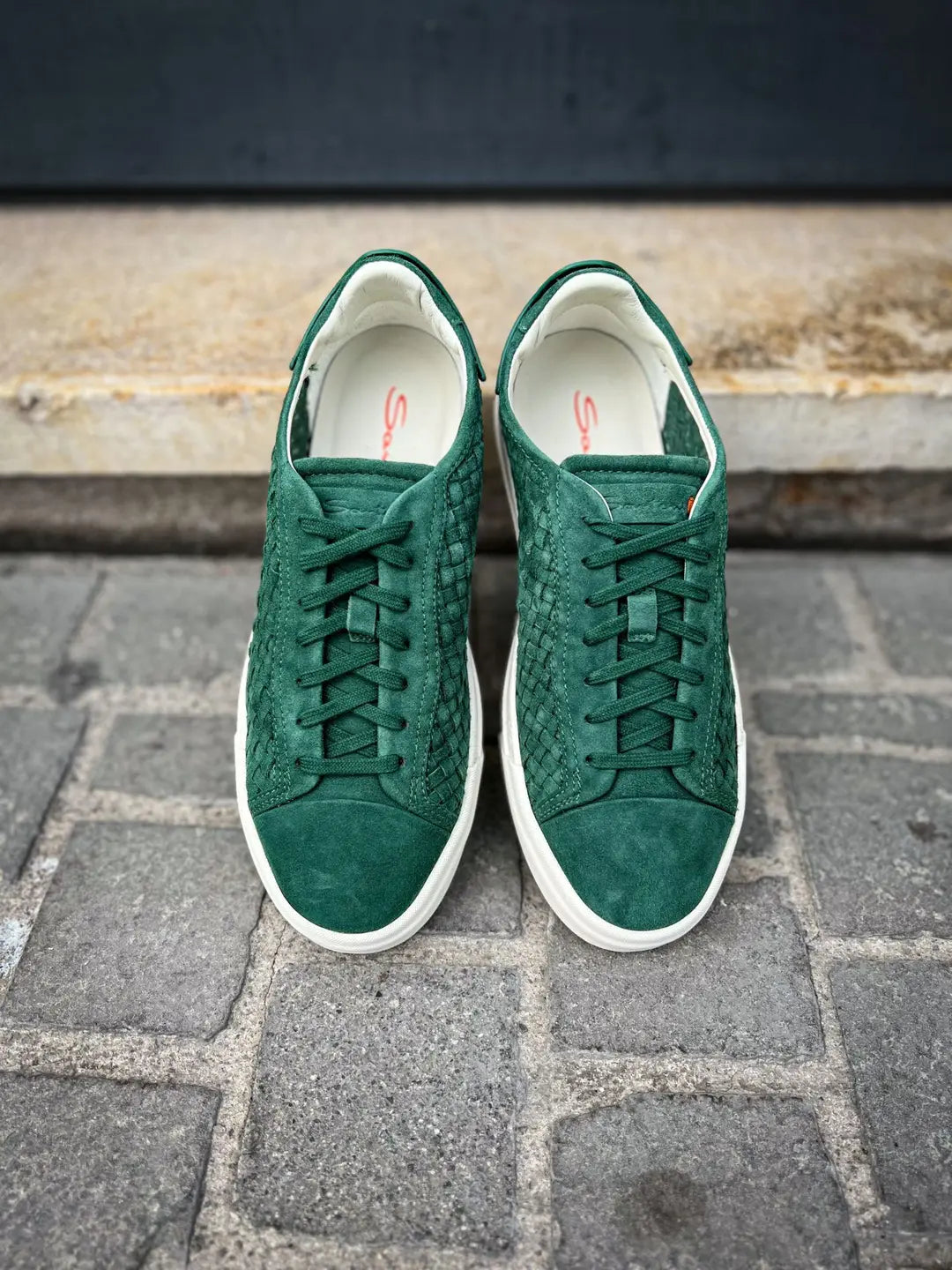 Santoni Woven Trainer Green Suede, view 5