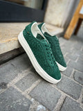 Santoni Woven Trainer Green Suede