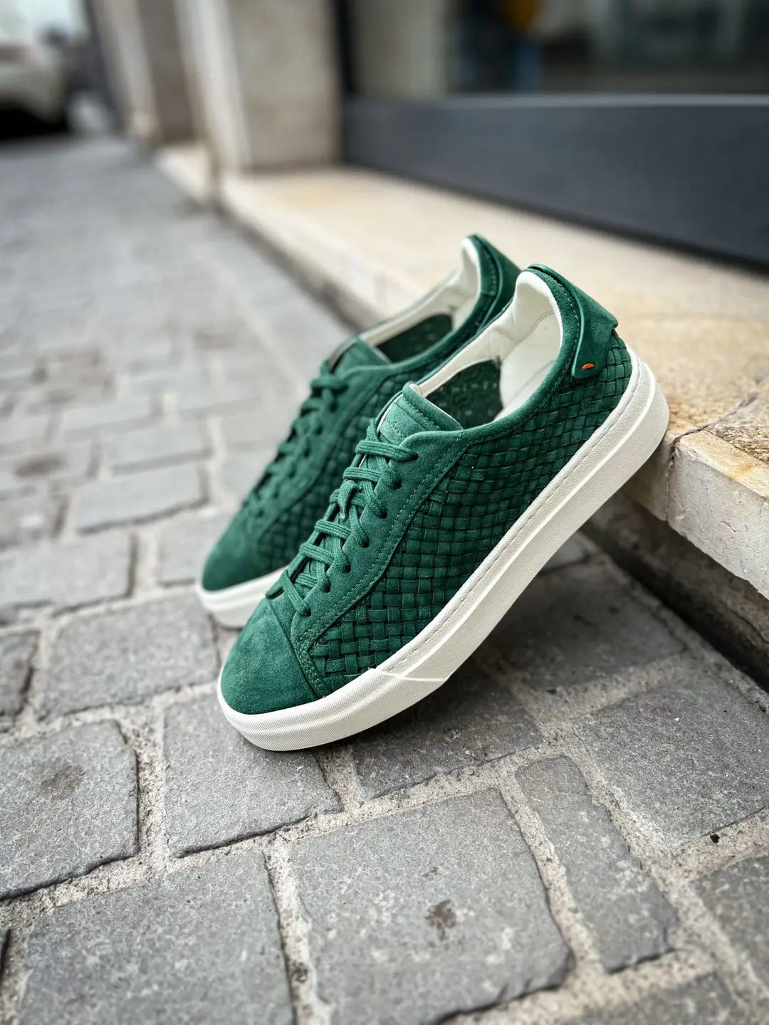 Santoni Woven Trainer Green Suede, view 4