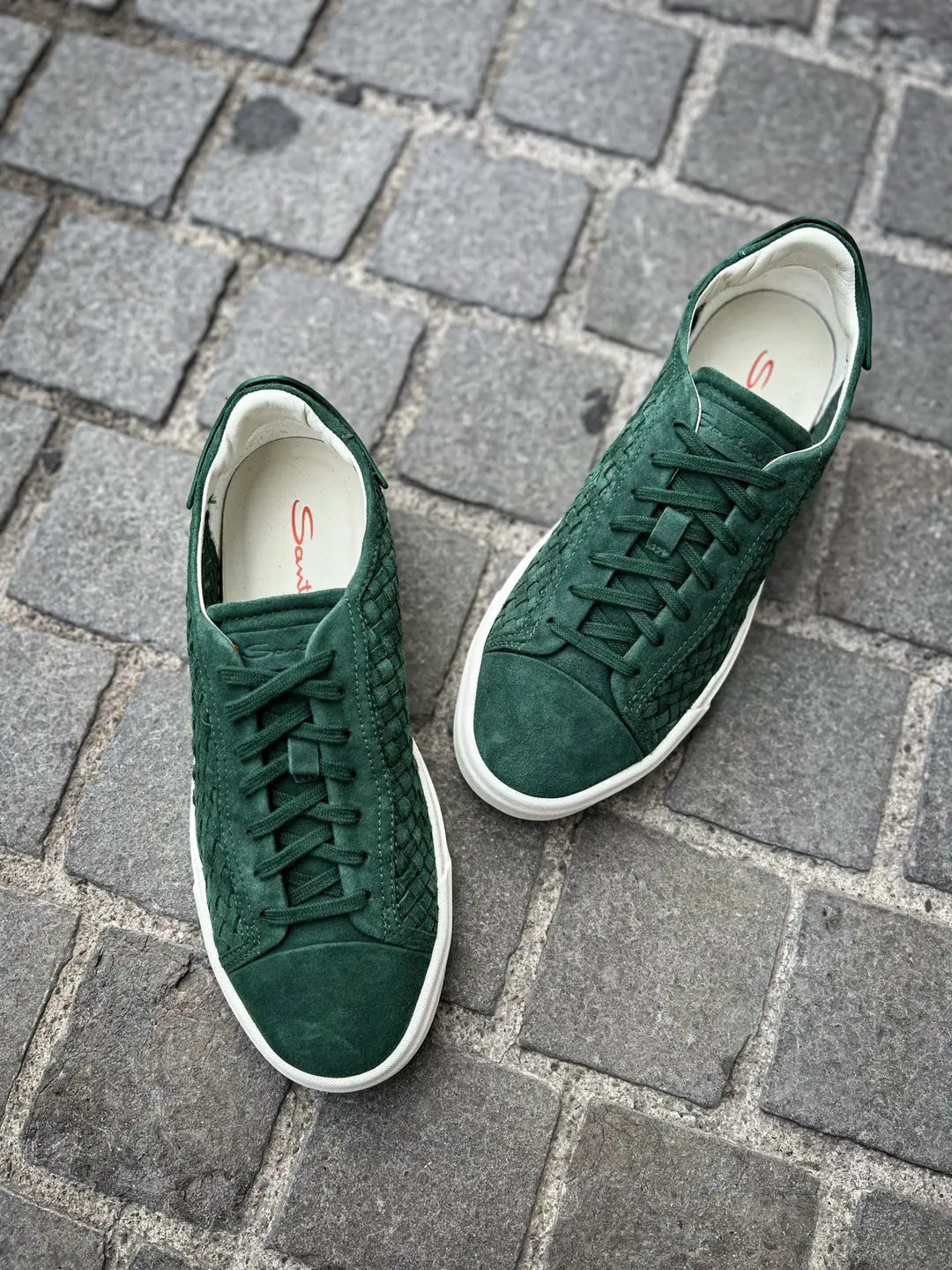 Santoni Woven Trainer Green Suede, view 3