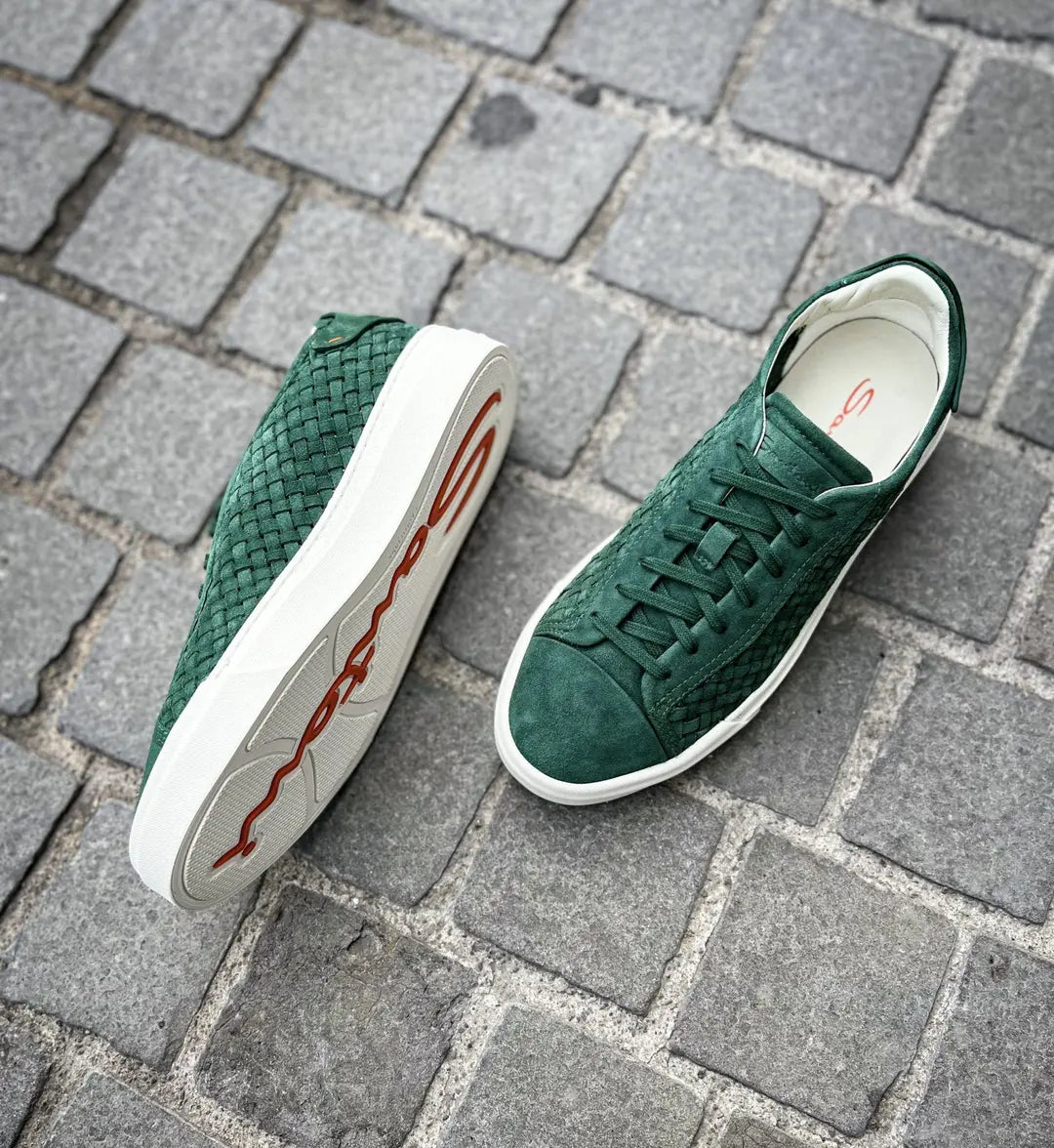 Santoni Woven Trainer Green Suede, view 2