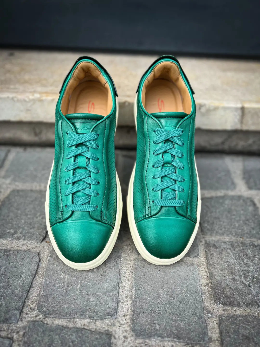 Santoni Green Leather Trainer, view 5