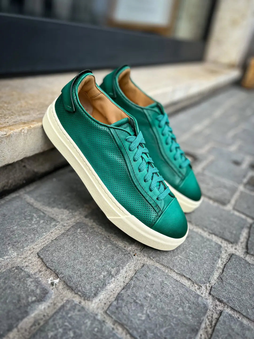 Santoni Green Leather Trainer