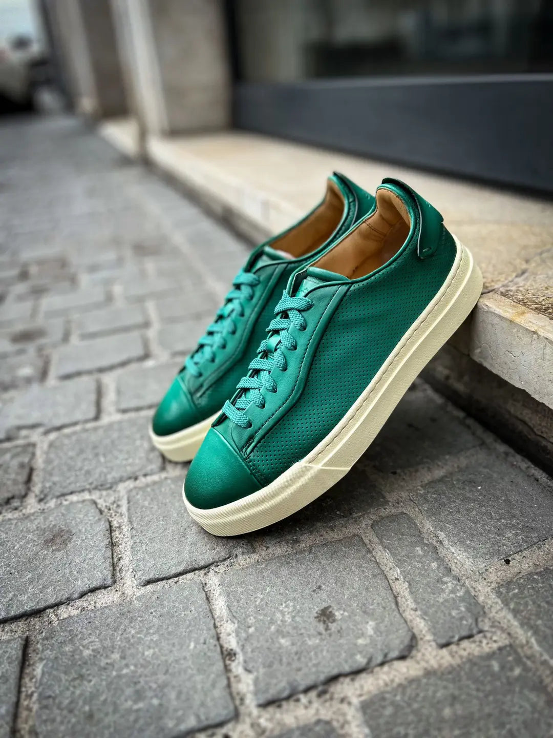 Santoni Green Leather Trainer, view 4