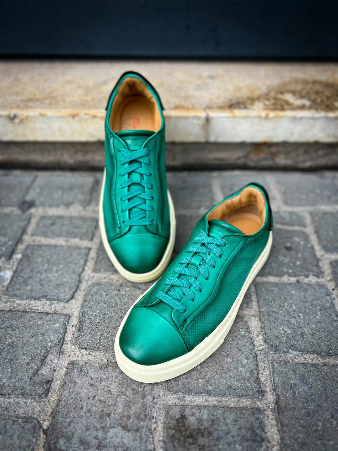 Santoni Green Leather Trainer, view 3
