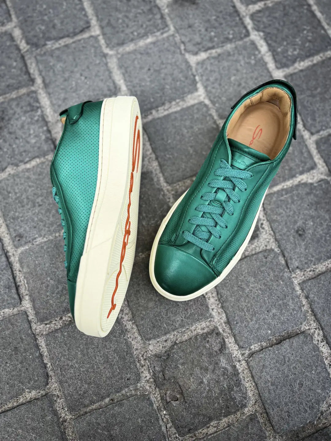 Santoni Green Leather Trainer, view 2