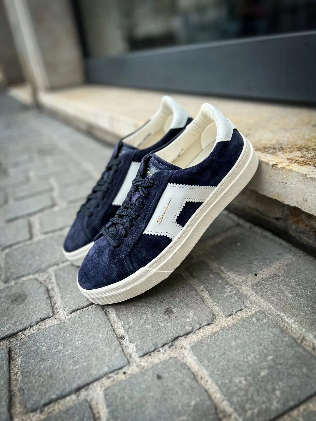 Santoni DBS Navy Suede Trainer, view 4