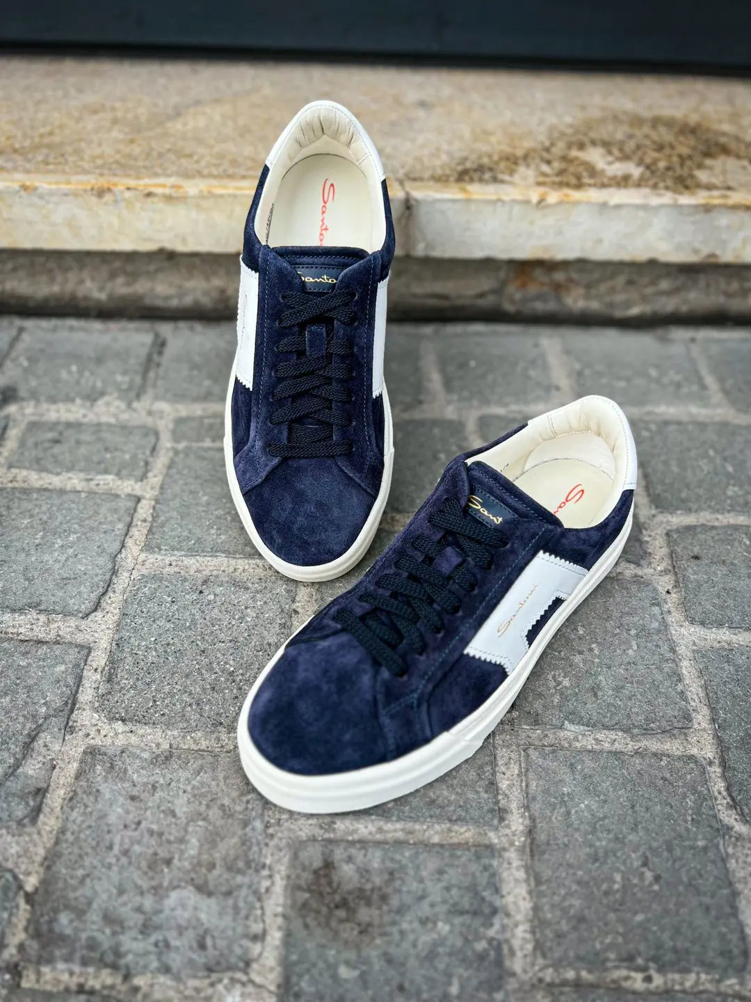 Santoni DBS Navy Suede Trainer, view 3
