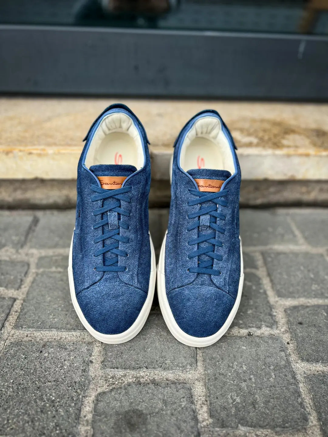 Santoni Denim Blue Suede Trainer, view 5