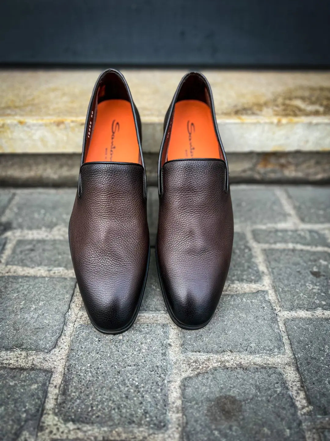 Santoni Dark Brown Flexi Mocassin in calf leather, view 5