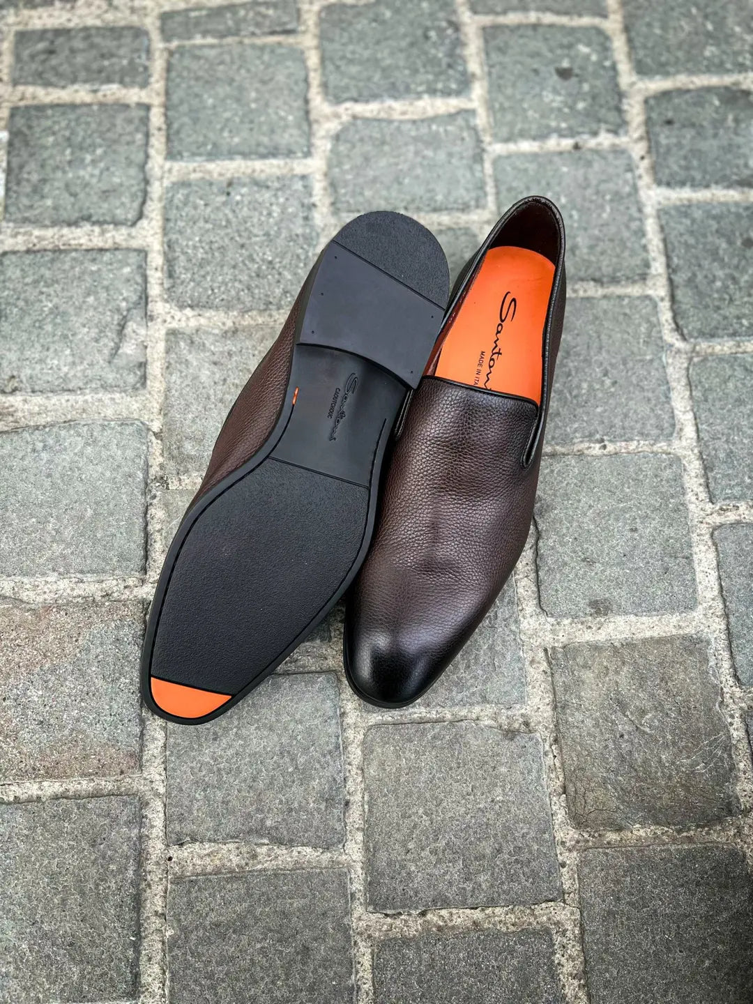 Santoni Dark Brown Flexi Mocassin in calf leather, view 2