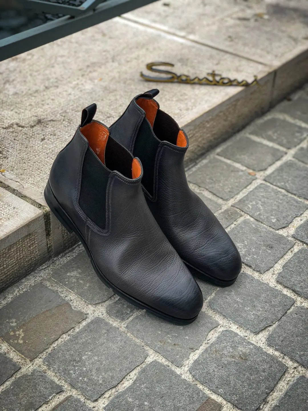 Santoni Grey Chelsea Boot in calf leather