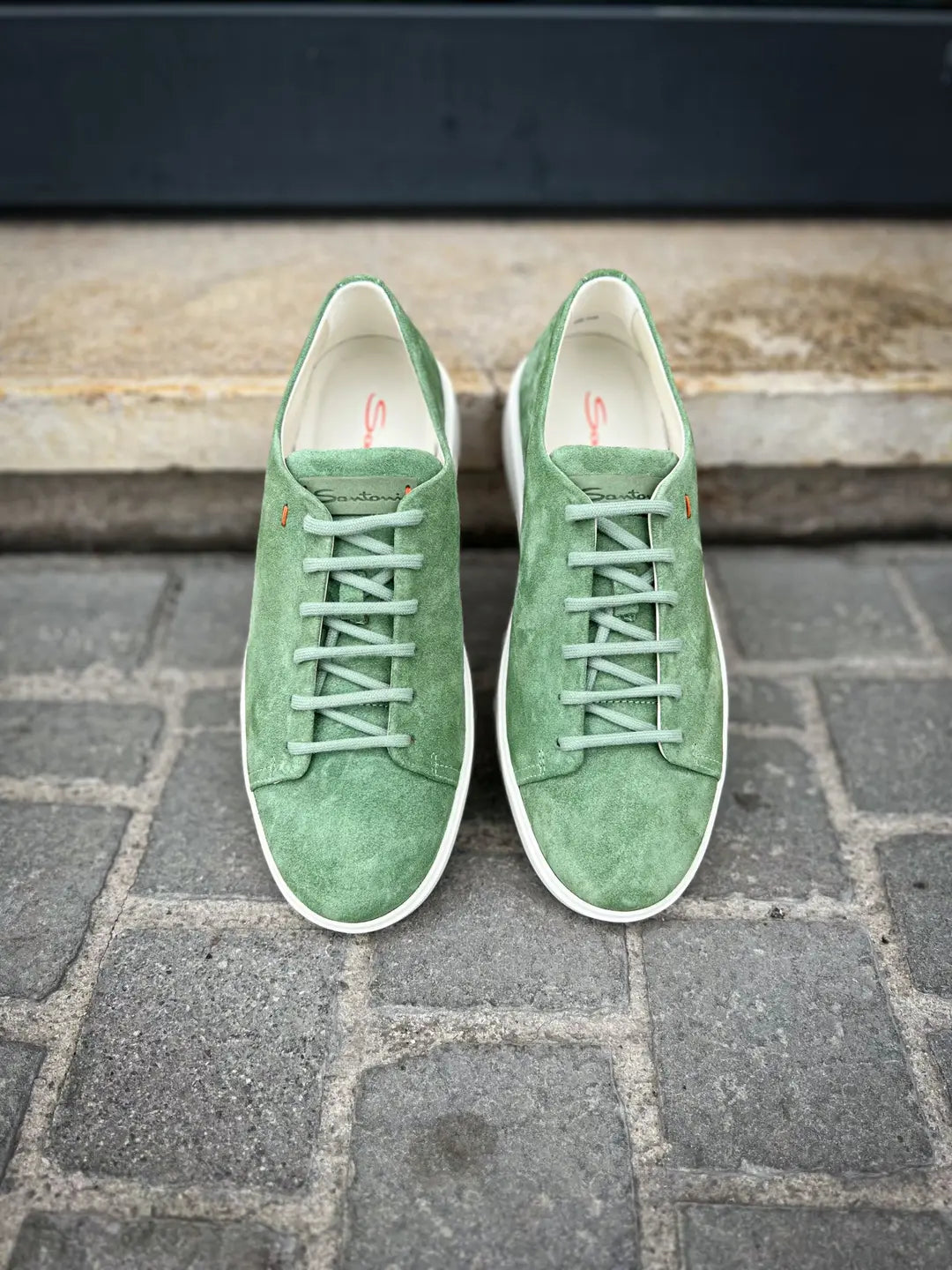 Santoni Green Pastel Suede Trainer, view 5