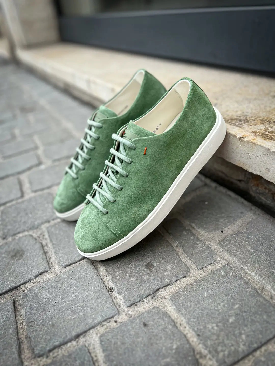 Santoni Green Pastel Suede Trainer, view 4