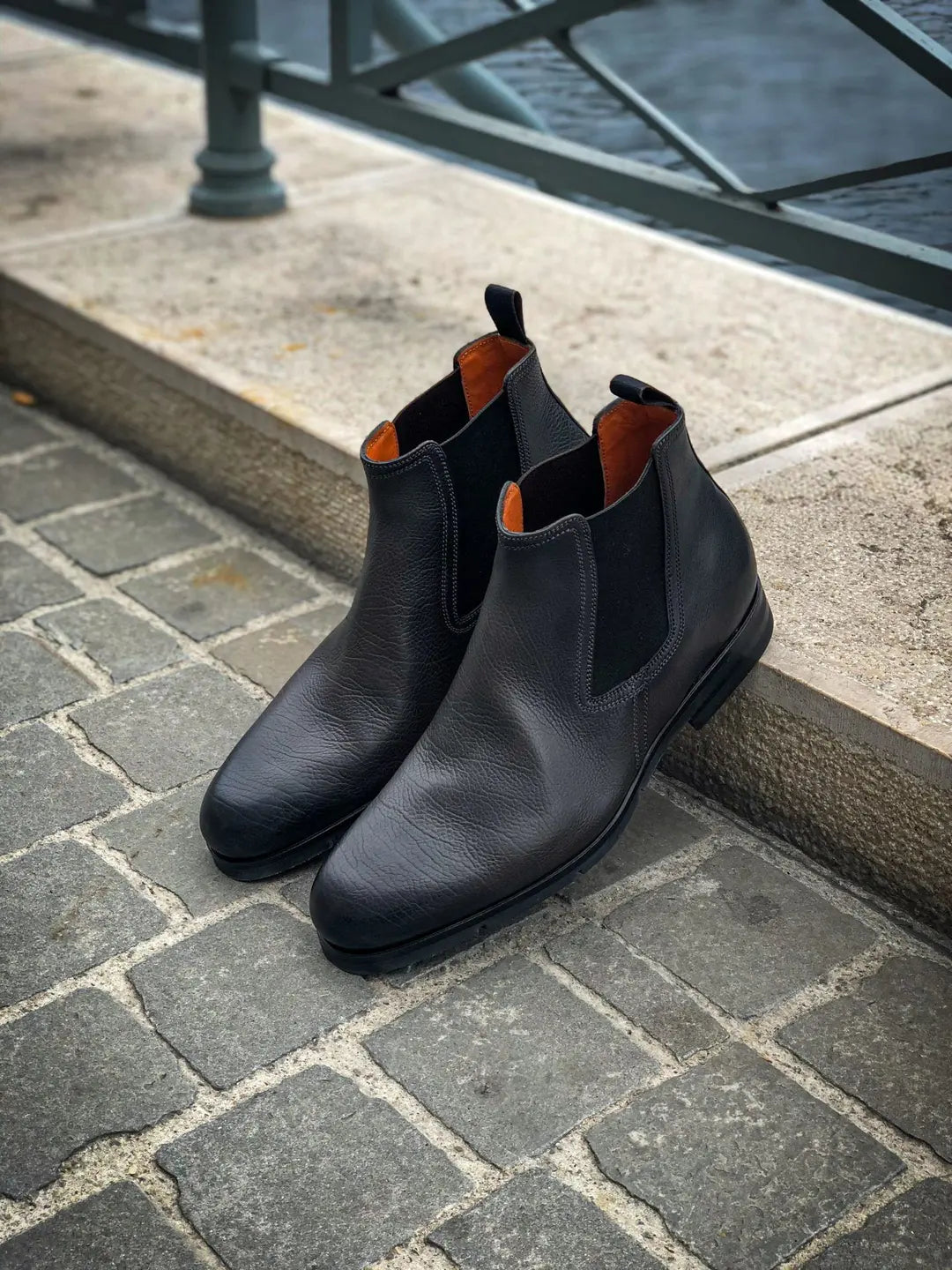Santoni Grey Chelsea Boot in calf leather, view 4
