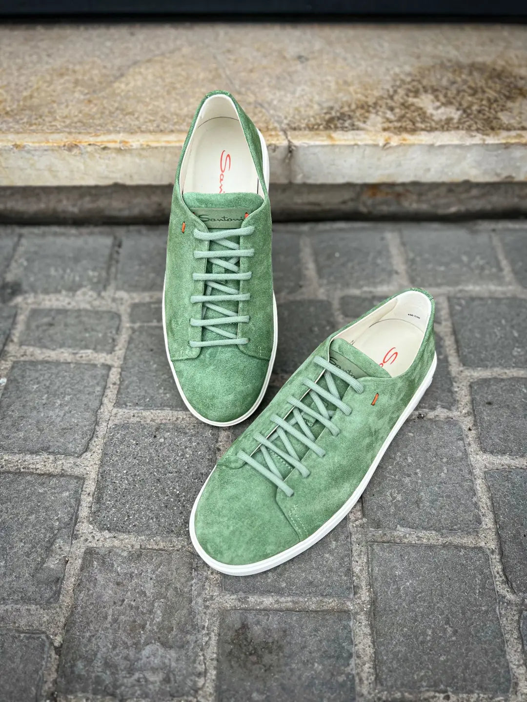 Santoni Green Pastel Suede Trainer, view 3