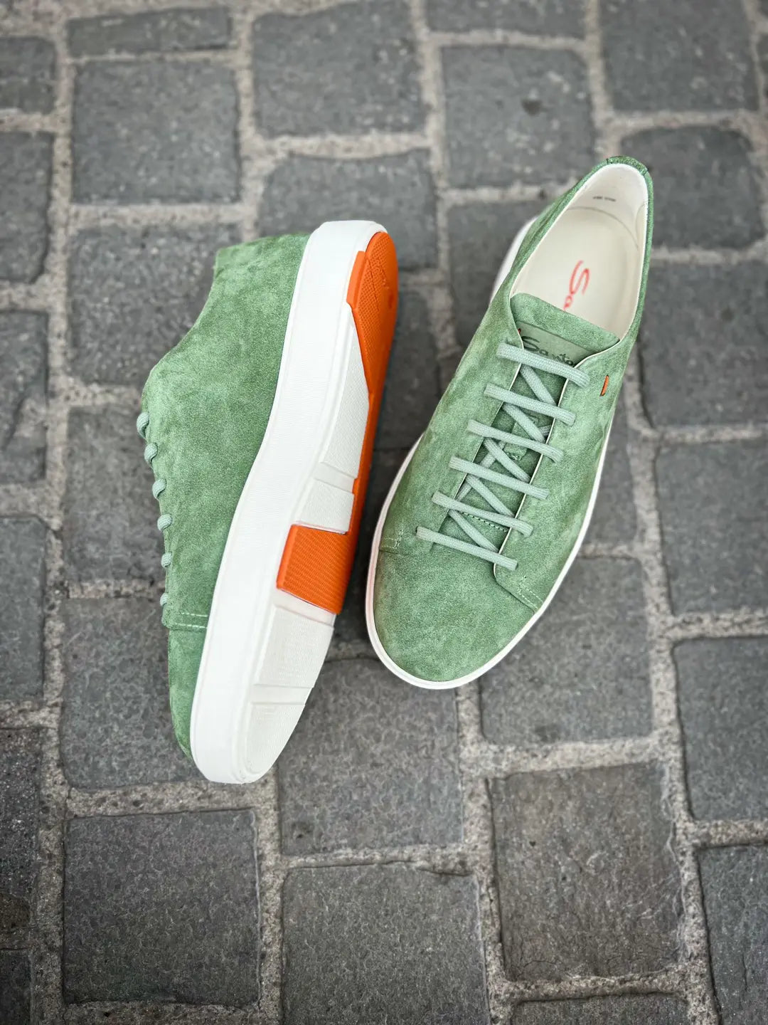Santoni Green Pastel Suede Trainer, view 2