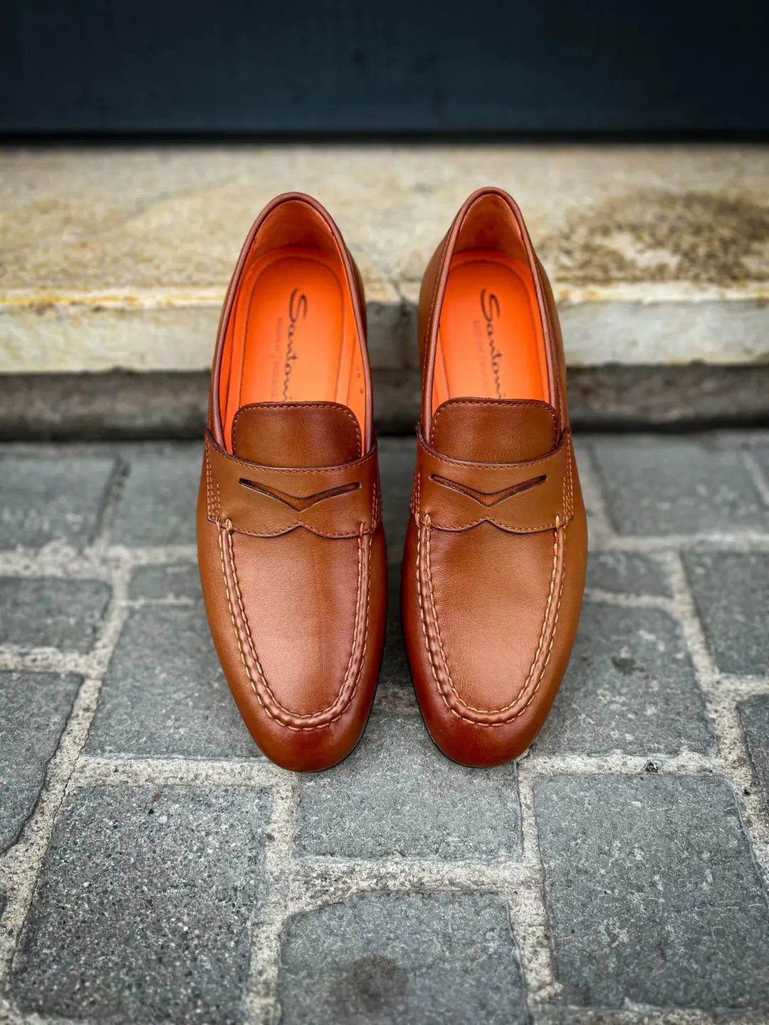 Santoni Cognac Leather Mocassin, view 5