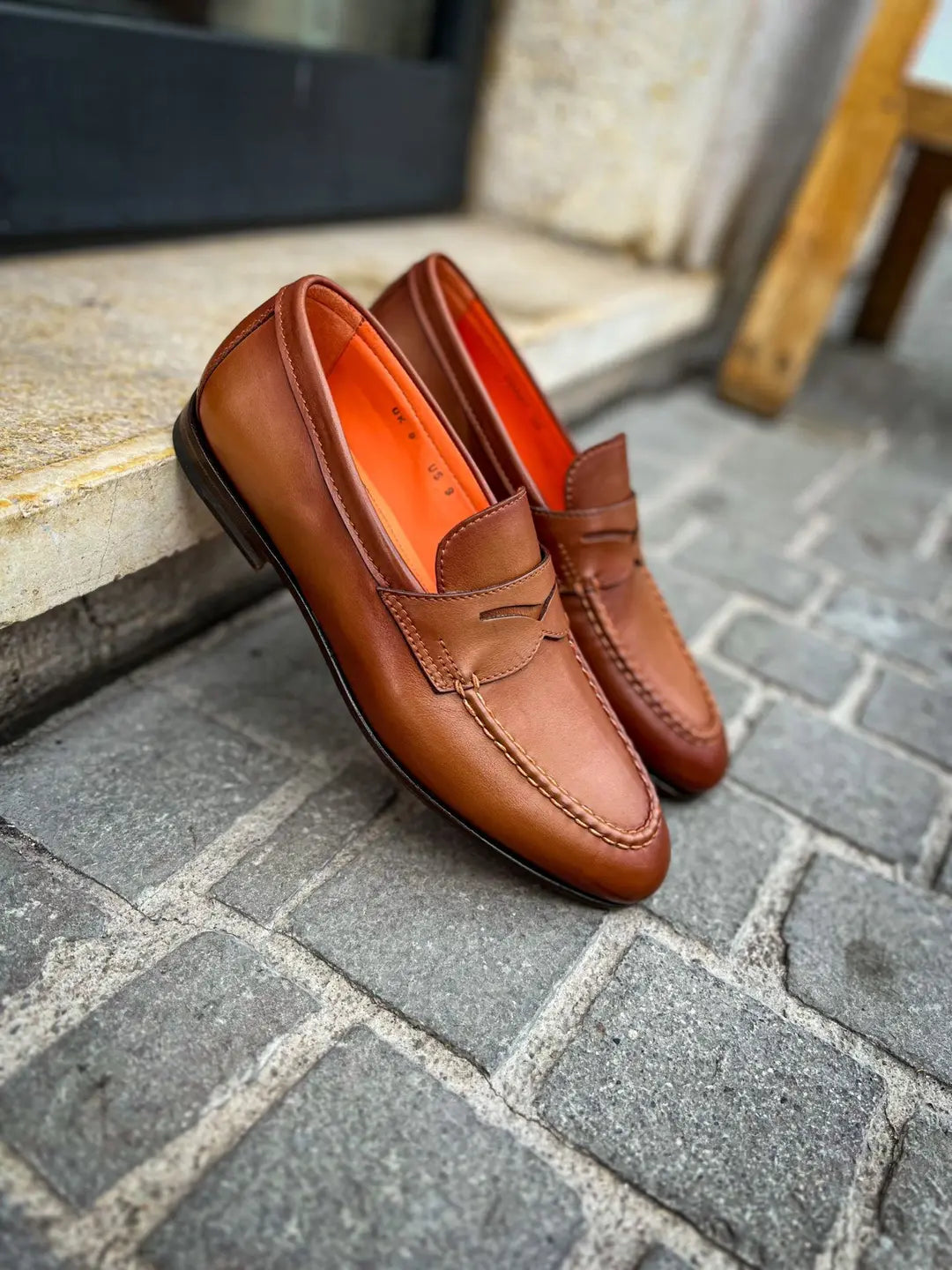 Santoni Cognac Leather Mocassin